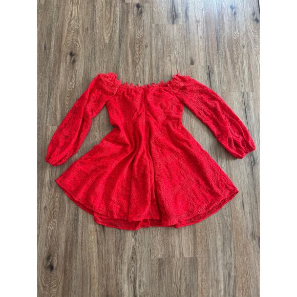 Double Crazy Women's off the shoulder Lace up Long Sleeve Red Dress Size Large - Picture 4 of 11